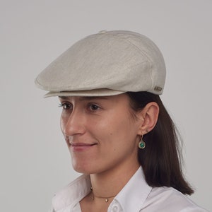 SWEDE Linen Flat Cap 5-Panel Summer Ivy Cap Breathable Driving Hat Snap Visor Lightweight Poland BEIGE - Ship from US