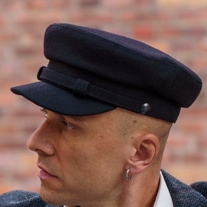 DANUBE MOD 2 Laine traditionnelle polonaise Casquette à visière Violon breton Grecque Pêcheur Taxi Chauffeur de taxi Ramoneur Chapeau pour homme NOIR