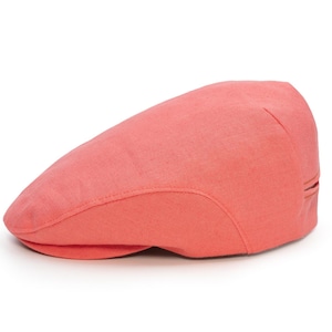 DERBY Pure Linen Flat Cap | Cap for Men and Women Lightweight Summer Ivy Cap Breathable Gatsby Style Hat Handmade in Europe CORAL