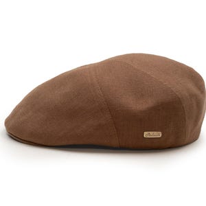 IVY FIVE Linen Flat Cap | English 5 Panels Summer Driver Cap for Men Breathable Handmade Unisex Hat from Europe Casual Travel Design BROWN