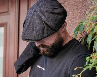 SHELBY Denim Newsboy Cap 8-Panel Gatsby Baker Boy Hat Rebel Style American Heritage Workwear BLACK  Ship from US