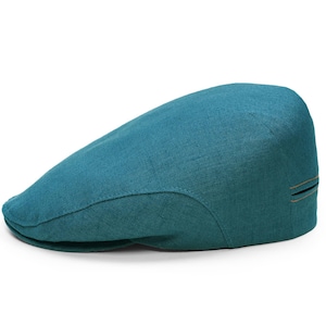 DERBY Pure Linen Flat Cap | Cap for Men and Women Lightweight Summer Ivy Cap Breathable Gatsby Style Hat Handmade in Europe TURQUOISE BLUE