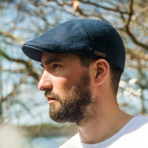 IVY FIVE Linnen Flat Cap 5 Panelen Zomerpet Heren Sixpence Duckbill Golf Rijpet Ademend Ivy Newsboy Marineblauw