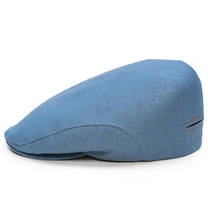 DERBY Pure Linen Flat Cap | Cap for Men and Women Lightweight Summer Ivy Cap Breathable Gatsby Style Hat Handmade in Poland Festival BLUE