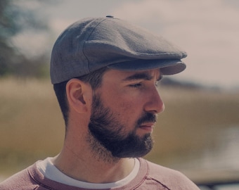 SWEDE Leinen Flatcap 5-Panel Sommer Ivy Cap Atmungsaktiv Driving Hat Snap Schirm Leicht Polen GRAU
