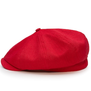 ROWDY Linen Summer Men Newsboy Apple 8 Panels Cap Hooligan Mesh Hat Paper Poor Baker Boy  Balloon Airy Breathable Sun Hat RED