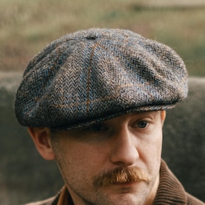 PEAKY Gorra Harris Tweed Newsboy 8 Panel Boina Gatsby Estilo Peaky Baker Boy Sombrero Lana Hombre Vintage Retro Elegante marrón azul imagen 1