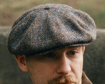 PEAKY Gorra Harris Tweed Newsboy 8 Panel Boina Gatsby Estilo Peaky Baker Boy Sombrero Lana Hombre Vintage Retro Elegante marrón azul