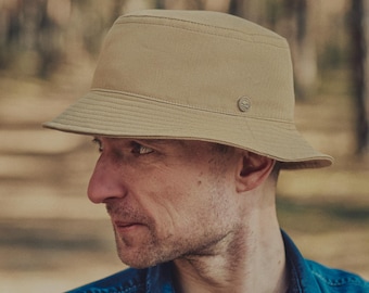 GOLF Beiger Wachsbucket Hut aus Baumwolle | Wasserfest Atmungsaktiv Outdoor Golf Fischerhut für Damen  Herren Handgemacht BEIGE