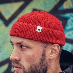 DUKE Cashmere Merino Wool Beanie Short Cut Winter Hat Soft Knit Cap Docker Watch Cap Skull Bonnet Stylish Breathable Warm Durable RED
