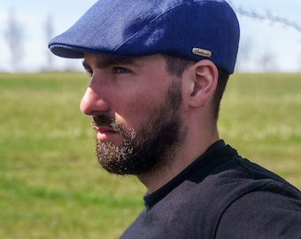 GECKO Leinen Flatcap Ivy League Sommer Atmungsaktiv Ivy Cap Driving Hat Sonnenschutz Handgemacht BLAU