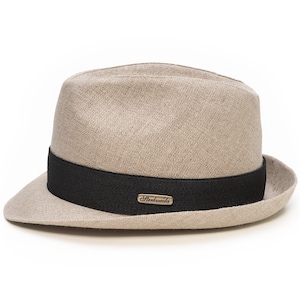 FOLK sombrero de ala estrecha, Trilby de verano confeccionado en lino natural - beige / cinta desmontable