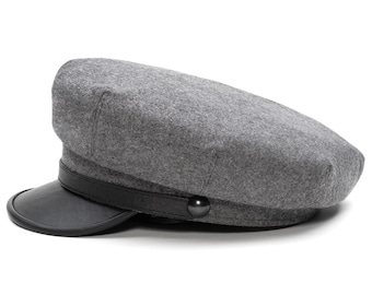 Casquette de motard MOTO à visière en laine et cuir, style Harley Chopper Cruiser, Marlon Moto rétro, grise et noire