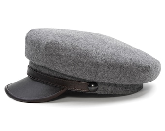 MOTO Motorcycle Biker Peaked Cap Wool Cloth Leather Brim