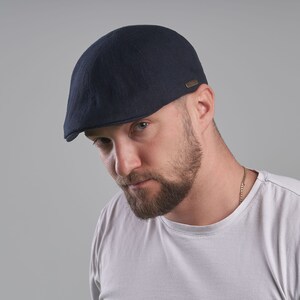 RUSTY Linen Flat Cap 6-Panel Duckbill Summer Ivy Cap Breathable Driving Hat Sun Hat NAVY BLUE