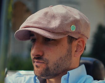 RAMBLER Monte Carlo Linen Newsboy Cap 4 Panel Half Panama Summer Hat Men Ivy Driving Anniversary Handmade Red Clay Melange