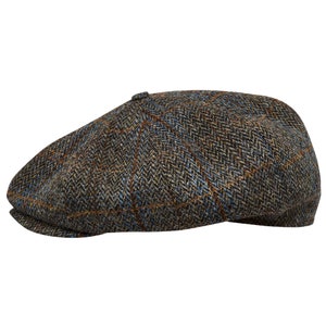 PEAKY Genuine Scottish Harris Tweed 8 Panel Newsboy Cap Apple Bandit Hooligan Large Crown Golf Hat Wool BROWN-bLUE
