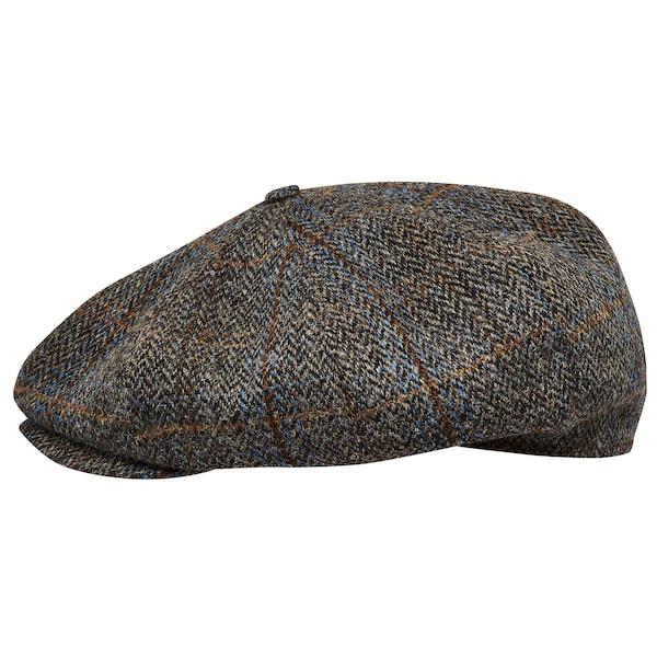 PEAKY Casquette gavroche 8 panneaux véritable Harris tweed écossais Apple Bandit Hooligan grande couronne chapeau de golf en laine MARRON-BLEU