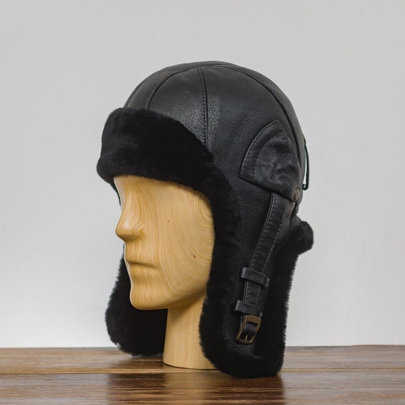 BOMBER Shearling Leather Aviator Cap Winter Chapka Ushanka  display picture 1