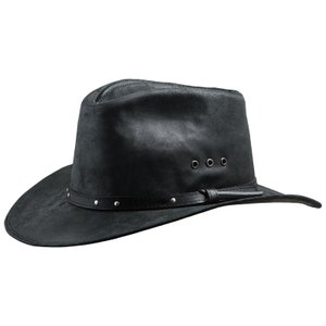 BUCKAROO Genuine Leather Western Cowboy Hat Outback Rodeo Old West Cattleman Rancher Cowman High Plains Drifter Wild West Horse Rider BLACK