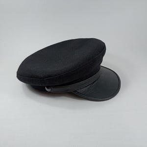SALE!-KASHUBIA 61cm MODEL 2 Wool Leather Peak Merchant Fleet Officer Cap Trawler Dragger Maritime Seafarer Boatswain Yachtsman Sailor BLaCK