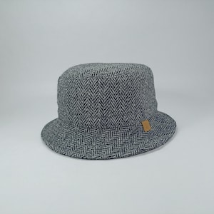 WYPRZEDAŻ-GLEN Harris Tweed-Bucket Wełniana Czapka Ciepła Pikowana Podszewka Boonie Fisherman Zwykła Wojskowa Obóz Turystyczna Na Zewnątrz Piesze Wycieczki Podróże SZARO-CZARNY