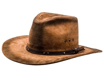 BUCKAROO Genuine Leather Western Cowboy Hat Outback Rodeo Old West Cattleman Rancher Cowman High Plains Drifter Wild West Horse Riding BROWN