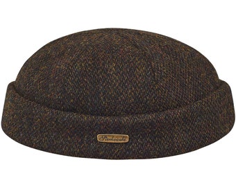 Bonnet en tweed Harris DOCKER pure laine écossaise véritable Leon Stevedore Hat marin chalutier militaire hiver crâne homme Dock Hat NOIR-JAUNE