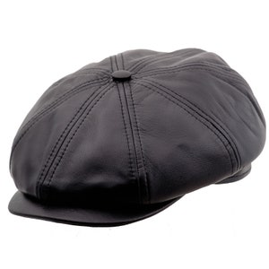 MALONE Genuine Leather  Baker Boy Hat Newsboy Poor Boy Applejack Paper Boy  8 panels Gangster Scally Blinder Flat Cap BLACK