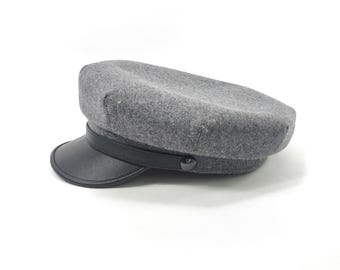 REBAJAS MOTO 58 cm Gorra de moto vintage de lana y cuero gris/negro Gorra de motociclista con visera Retro Riding Chopper Cruiser