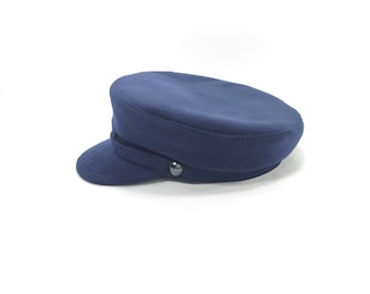 Dark Blue Man Wool Winter Fiddler Hat, Man Sailor Captain Hat