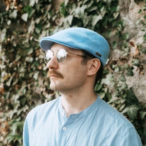 GECKO Linen Summer Flat Cap English Jeff Bunnet Summer Spring Breathable Vented Sun Protection Resort Beach Hat LIGHT BLUE