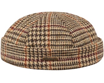 Bonnet en tweed Harris DOCKER pure laine écossaise véritable Leon Stevedore Hat marin chalutier militaire hiver crâne homme docker chapeau BEIGE