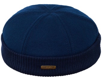 NAVY UHR Wolle Tuch Dock Worker Beanie Hafenarbeiter Hafenarbeiter Cap Riemchen Sailor Trawler Militär Leon Hafenarbeiter Wintersocke Skull Hat BLAU