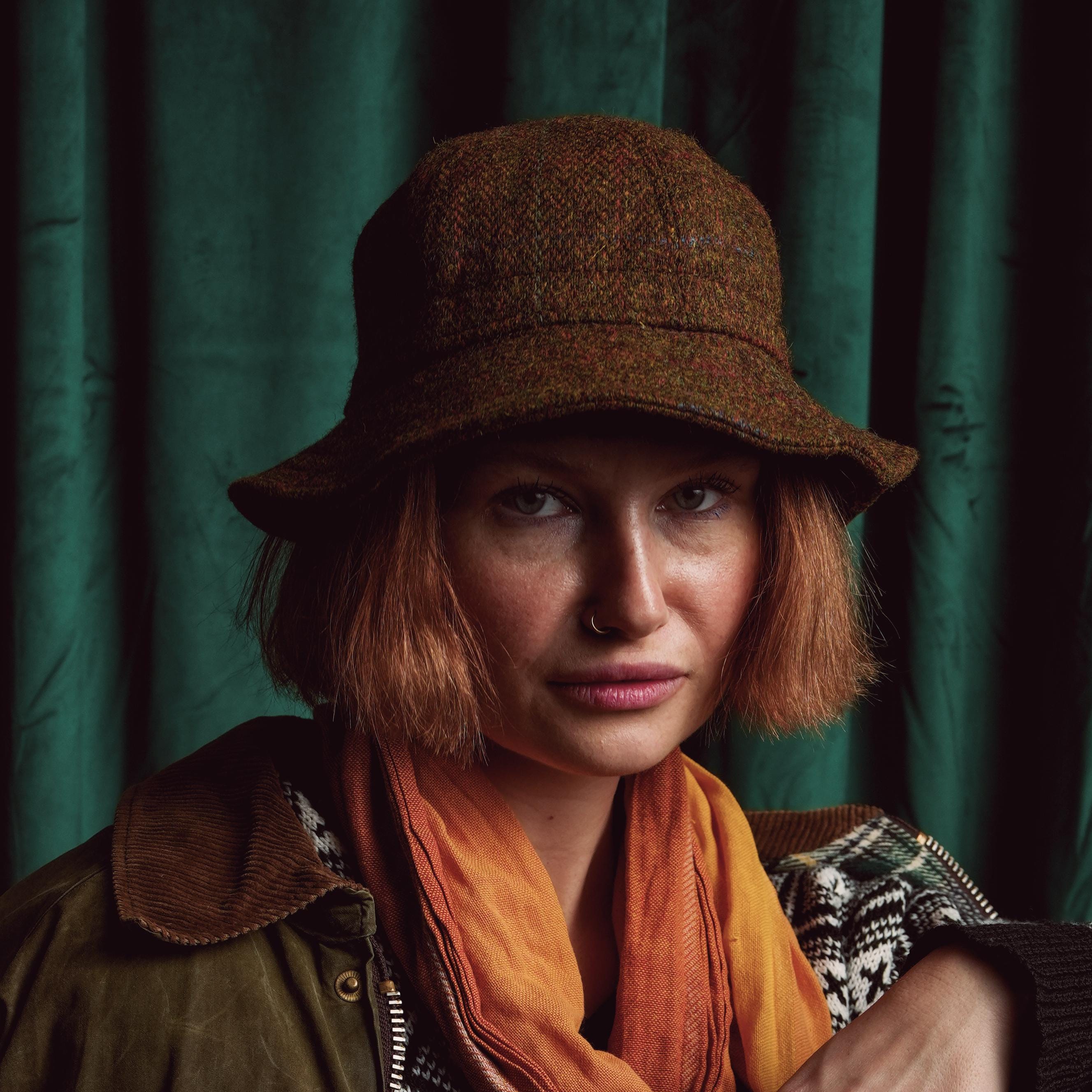 BUGGY Harris Tweed Bucket Hat Military M-37 Boonie Cap Green