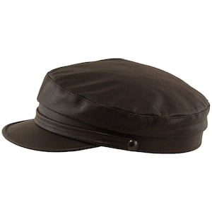 TRAWLER Genuine Leather Breton Greek Fisherman Cap Sailor Captains Nautical Skipper Mariner Boatman Seafarer Yachtsman Peaked Hat BROWN
