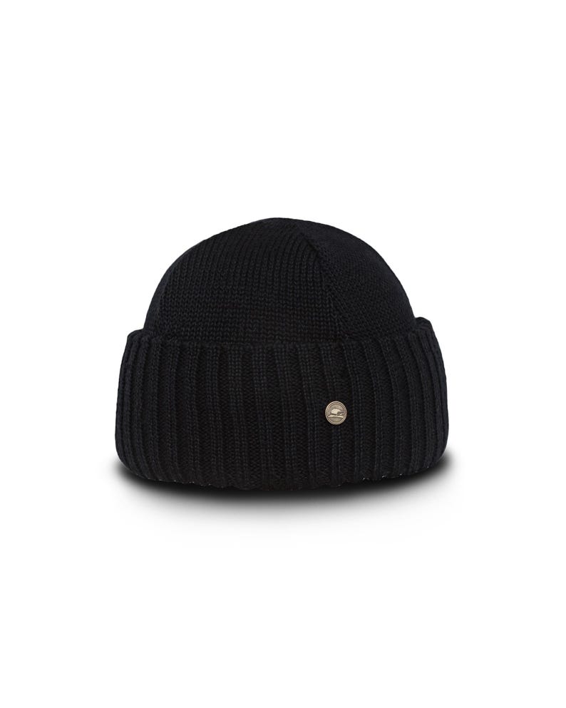 ORSO Fischer Mütze Extra Feine Merino Wolle Warm Winter Strickmütze Côtelé Docker Cap Outdoor Abenteuer Vintage Handgefertigt SCHWARZ Bild 1