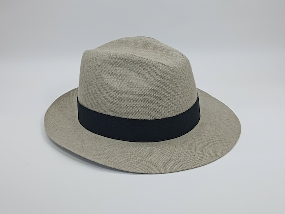 Unisex Linen Fedora Hat Light Beige Gray Band Summer Breathable Linen Large Brim Sun Protection Airy Summer Fedora Hat for  main image 2