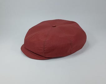 SALE-SHELBY Waxed Cotton-8 Panels Newsboy Peaky Cap Apple  display picture 1