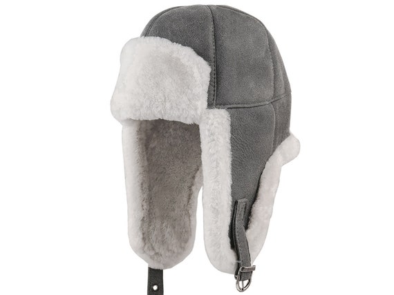 BERGEN ready to ship in 2 days Genuine Leather Aviator Cap with Polar Fleece or Cotton Lining Pilot Winter Trapper Sherpa Ushanka BLACK
