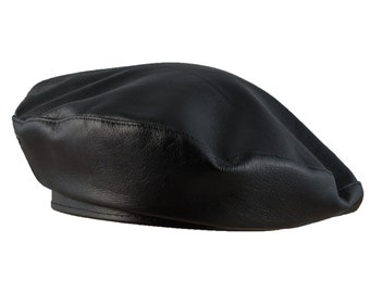 Béret rétro bohème d'artiste en cuir rebelle de style français, armée militaire, scout de réserve, automne, peau cousue, grande couronne, chapeau Beatnik, noir