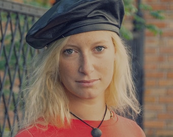 SALE REBEL 57cm Leather Beret black Artist Bohemian Retro Beret French Style Military Army Boy Reservist Winter Autumn Sewn Large