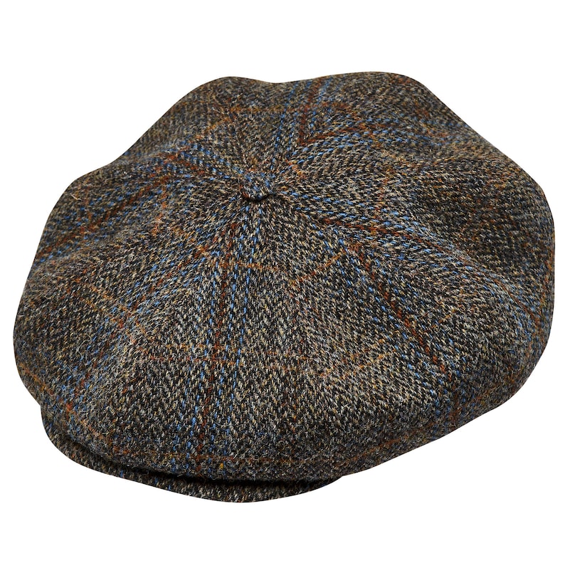 PEAKY Genuine Scottish Harris Tweed 8 Panel Newsboy Cap Apple Bandit Hooligan Large Crown Golf Hat Wool BROWN-bLUE image 3