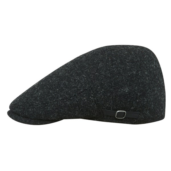 ABERDEEN Harris Tweed Flat Cap  Style Genuine Scottish Pure Wool Sixpence Vergon Derby Newsboy  Houndstooth DARK GRAY