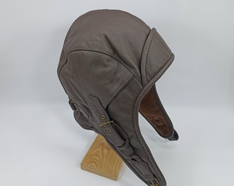 SALE!-BERGEN 62cm Genuine Leather Aviator Cap with Polar Fleece or Cotton Lining Pilot  Trapper Sherpa Ushanka Earflap Mad Bomber BROWN