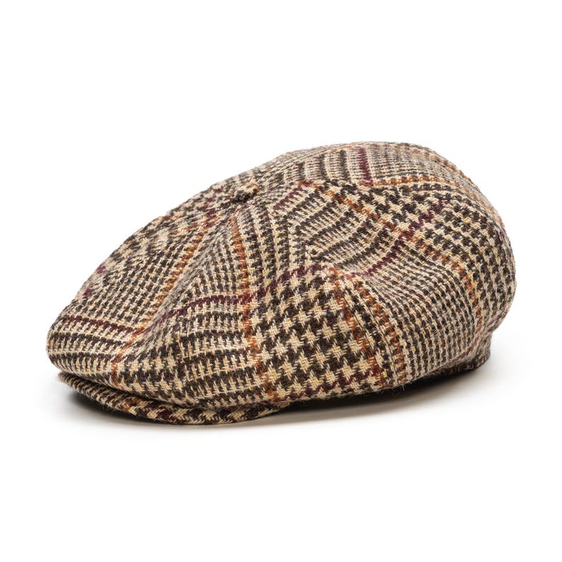 Peaky Stil Harris Tweed Mütze | 8-Panel Newsboy Cap | Große Krone Wollhut Beige- warme und bequeme Mütze aus originalem Harris Tweed Bild 4