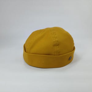 SALE-DOCKER Panama Cotton-Beanie Cap Soft Breathable Dock Hat Sailor Leon Style Longshoreman Spring Summer Watch Cap Above Ear Fit YELLOW