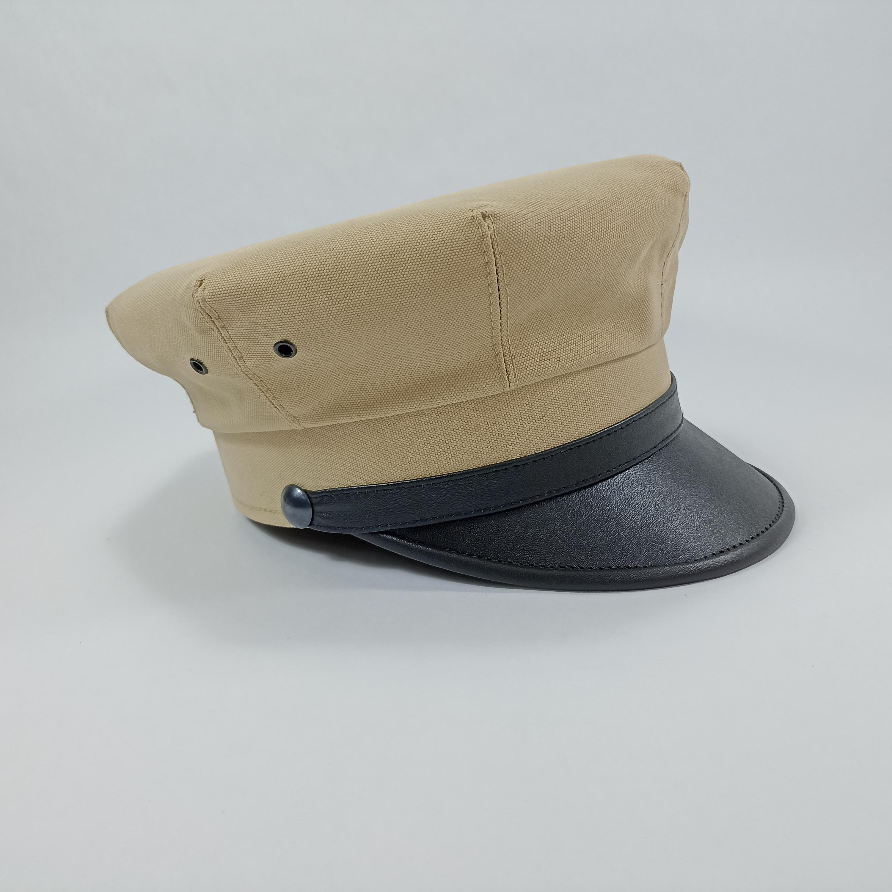 SALE!-ELVIS 57cm Cotton Rockabilly Biker Cap Retro Motorcycle Natural Leather Peaked Sixties Mod Urban Cab Driver Rock and Roll Mens BEIGE