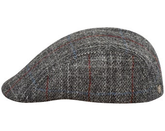 NORTE Harris Tweed Klassische Schiebermütze Winter Berg Ohrenklappe GRAU-ROT