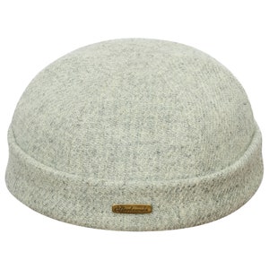 DOCKER Harris Tweed Beanie Cap Pure Scottish Wool Leon Style Stevedore Hat Sailor Trawler Military Winter Skull Dock Worker Hat LIGHT GRAY